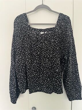 GAP Black Long-Sleeve Square Neck Dot Blouse